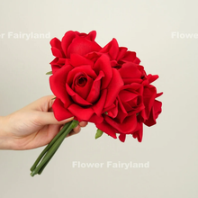 Load image into Gallery viewer, 5 Stems Real Touch Moist Latex Rose Bouquet - Bright Red
