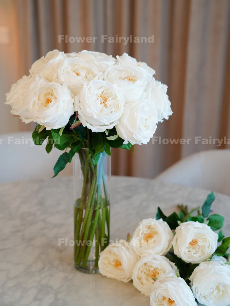 Real Touch Latex David Austin Rose | Cabbage Rose | High Quality Artificial  Flower | DIY Floral | Wedding Decoration | Gifts - White – Flower Fairyland