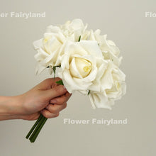 Load image into Gallery viewer, 5 Stems Real Touch Moist Latex Rose Bouquet - Milky White
