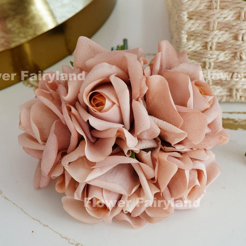 5 Stems Real Touch Moist Latex Rose Bouquet - Dusty Rose