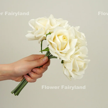 Load image into Gallery viewer, 5 Stems Real Touch Moist Latex Rose Bouquet - Creamy White
