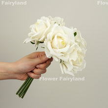 Load image into Gallery viewer, 5 Stems Real Touch Moist Latex Rose Bouquet - Milky White
