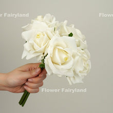 Load image into Gallery viewer, 5 Stems Real Touch Moist Latex Rose Bouquet - Milky White
