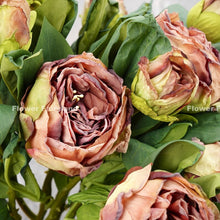 Load image into Gallery viewer, 2 Heads Dried Look Peony - Coffee
